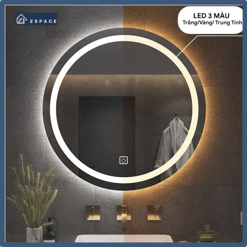 Gương tròn viền sáng 3 màu